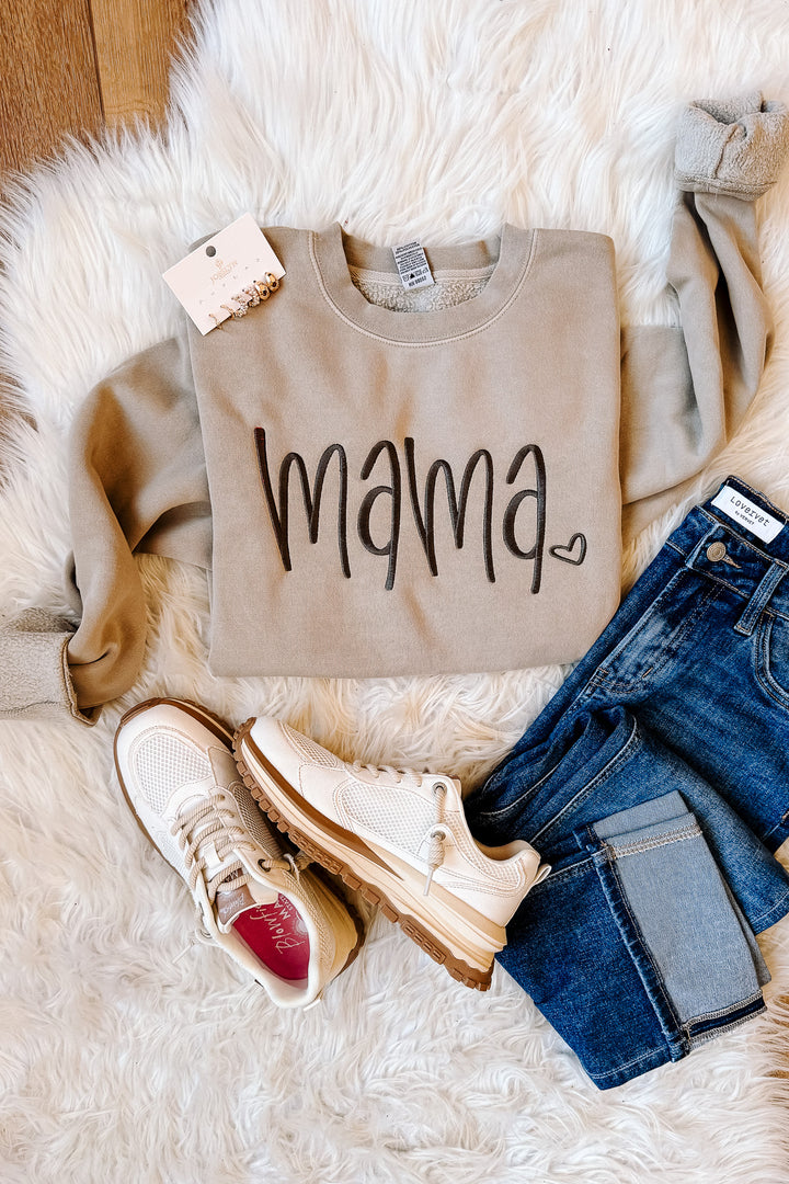 MAMA Heart Embroidered Sweatshirt - Cement