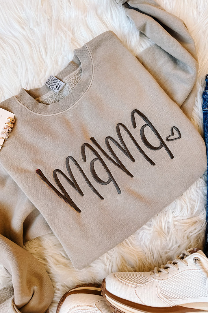 MAMA Heart Embroidered Sweatshirt - Cement