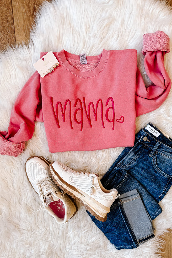 MAMA Heart Embroidered Sweatshirt - Pink