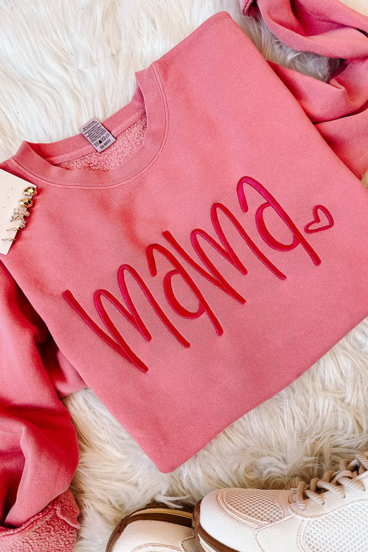 MAMA Heart Embroidered Sweatshirt - Pink