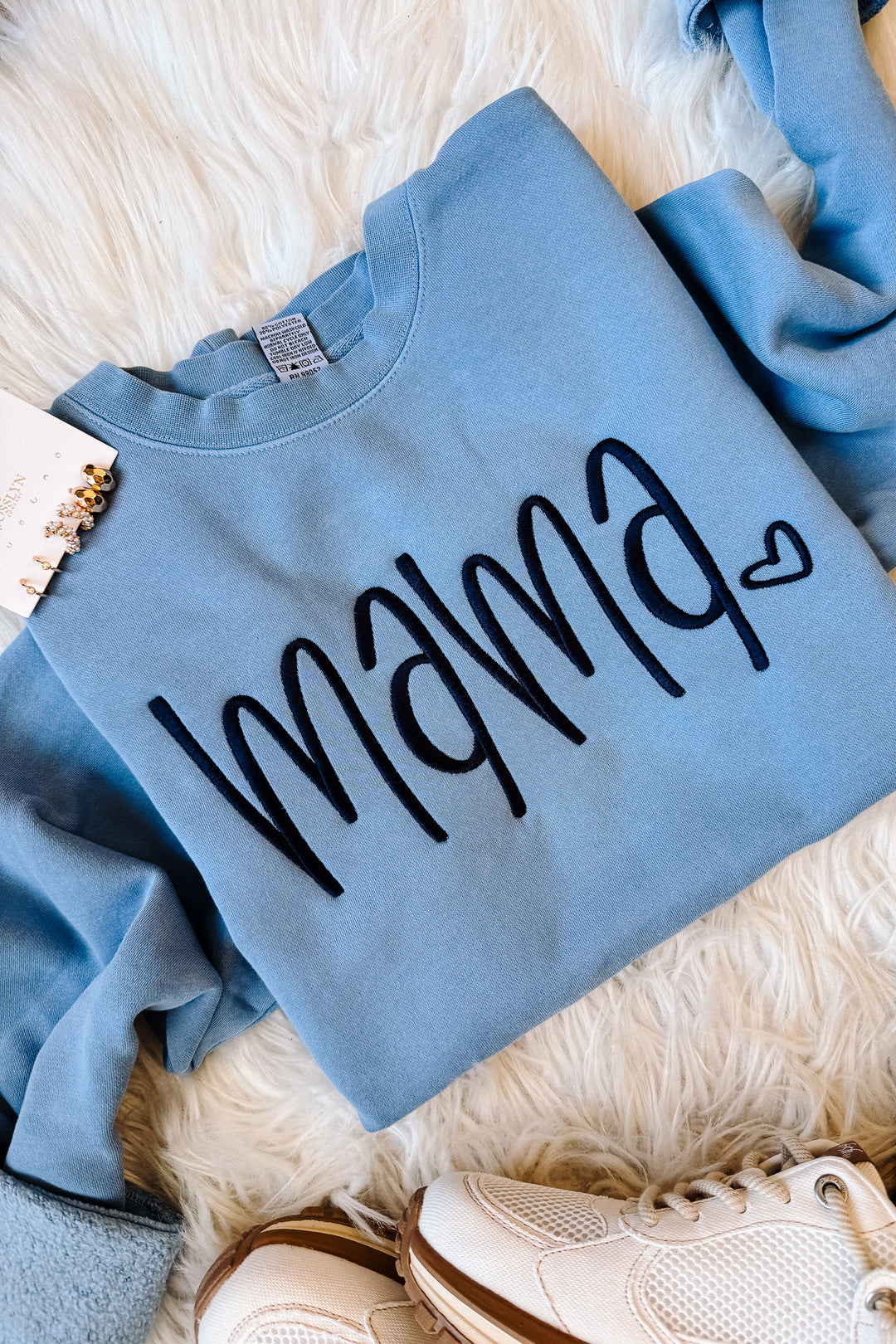 MAMA Heart Embroidered Sweatshirt - Light Blue