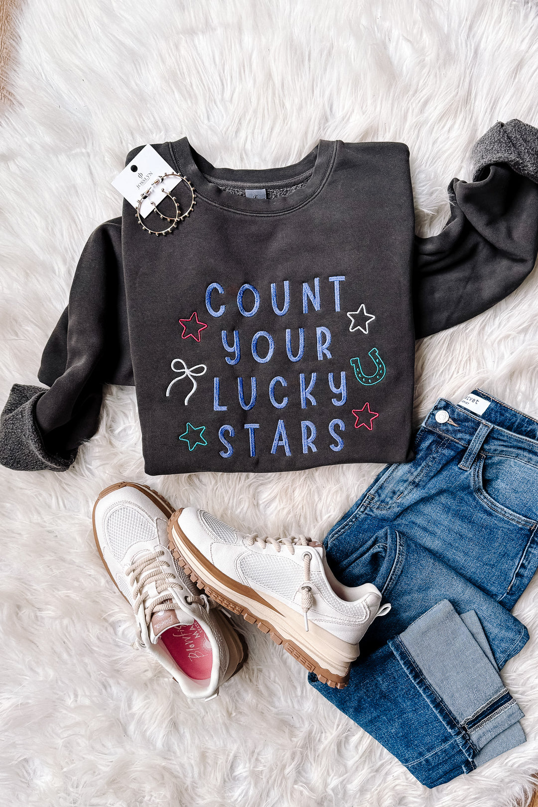Count Your Lucky Stars Embroidered Sweatshirt - Pigment Black
