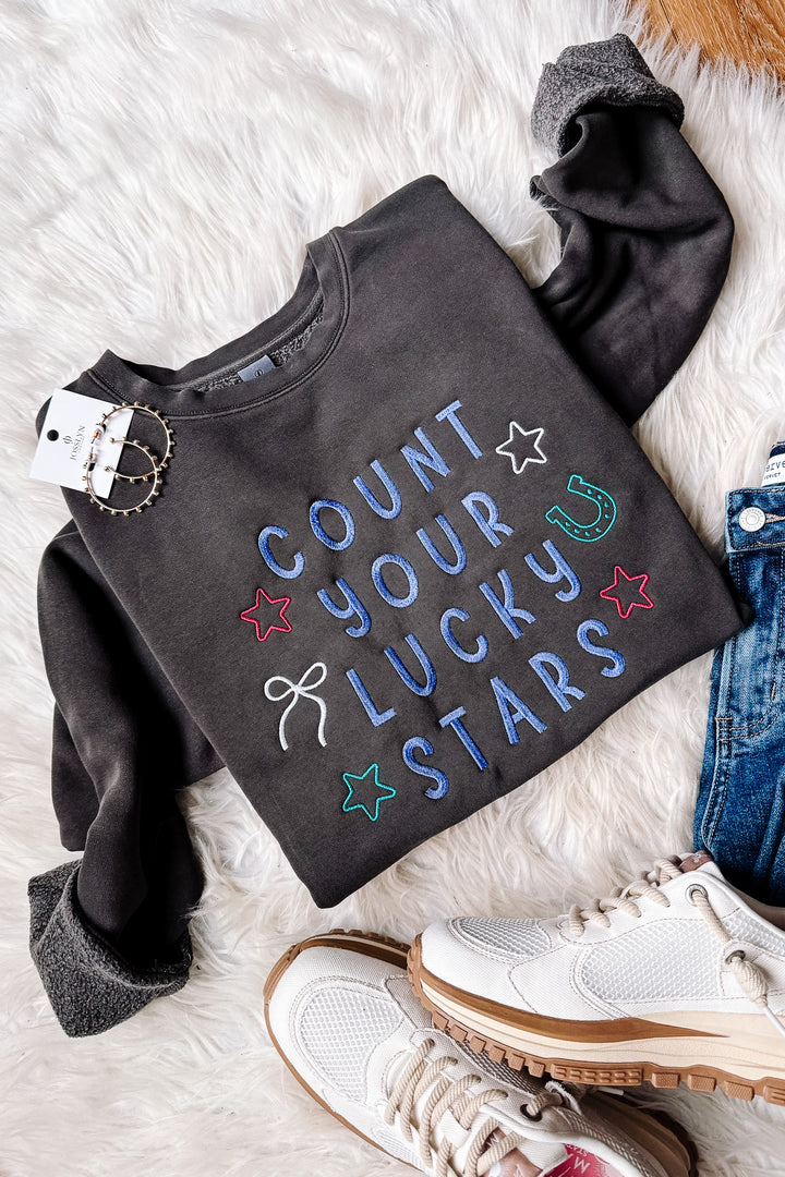 Count Your Lucky Stars Embroidered Sweatshirt - Pigment Black