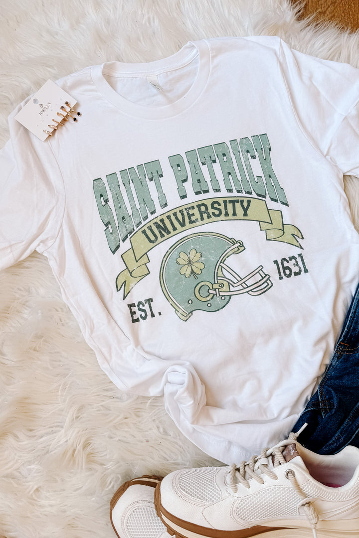 *DEAL* Football Helmet St. Patrick's Graphic Tee - White