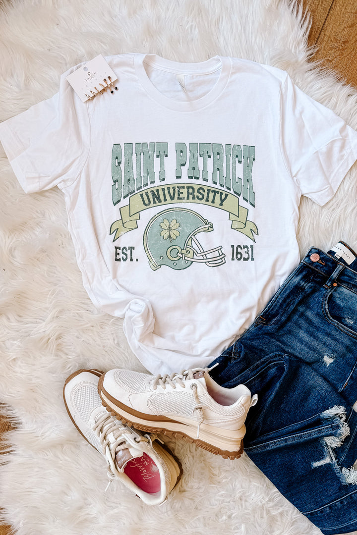 *DEAL* Football Helmet St. Patrick's Graphic Tee - White