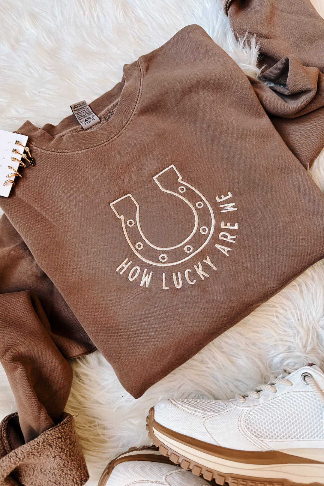 How Lucky Are We Embroidered Sweatshirt - Pigment Clay