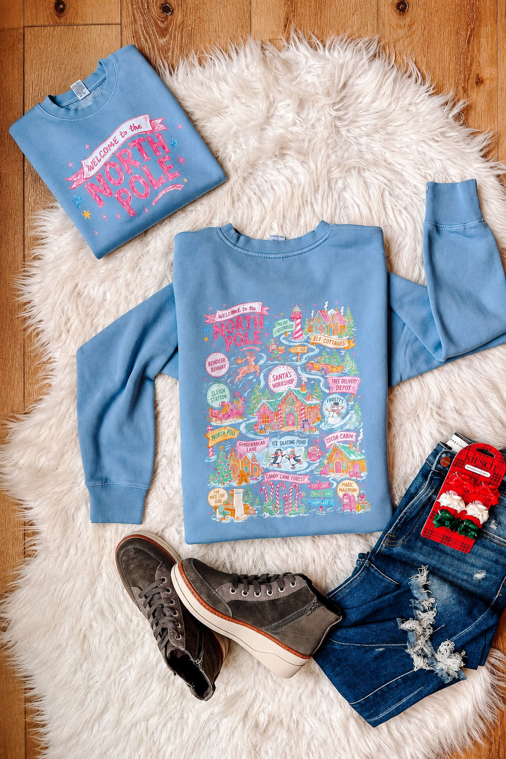 Santa's Winter Wonderland Graphic Sweatshirt - Light Blue