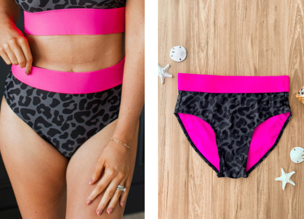 *Pre-Order* Charcoal Leopard & Neon Pink Swim Suit
