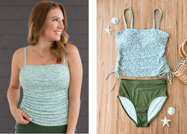 *Pre-Order* Mint Floral Tankini Swim Suit
