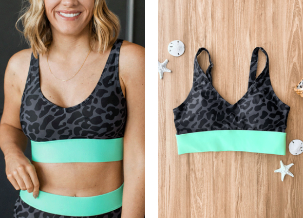 *Pre-Order* Charcoal Leopard & Mint Swim Suit