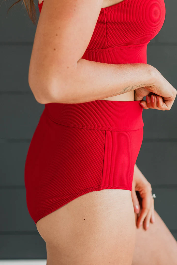 Ray Of Sunshine Swim Bottoms - Red Ribbed