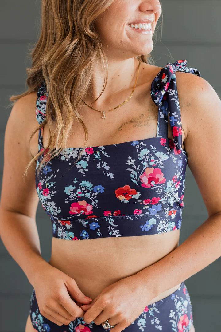 Chasing The Sun Bandeau Swim Top - Navy Floral