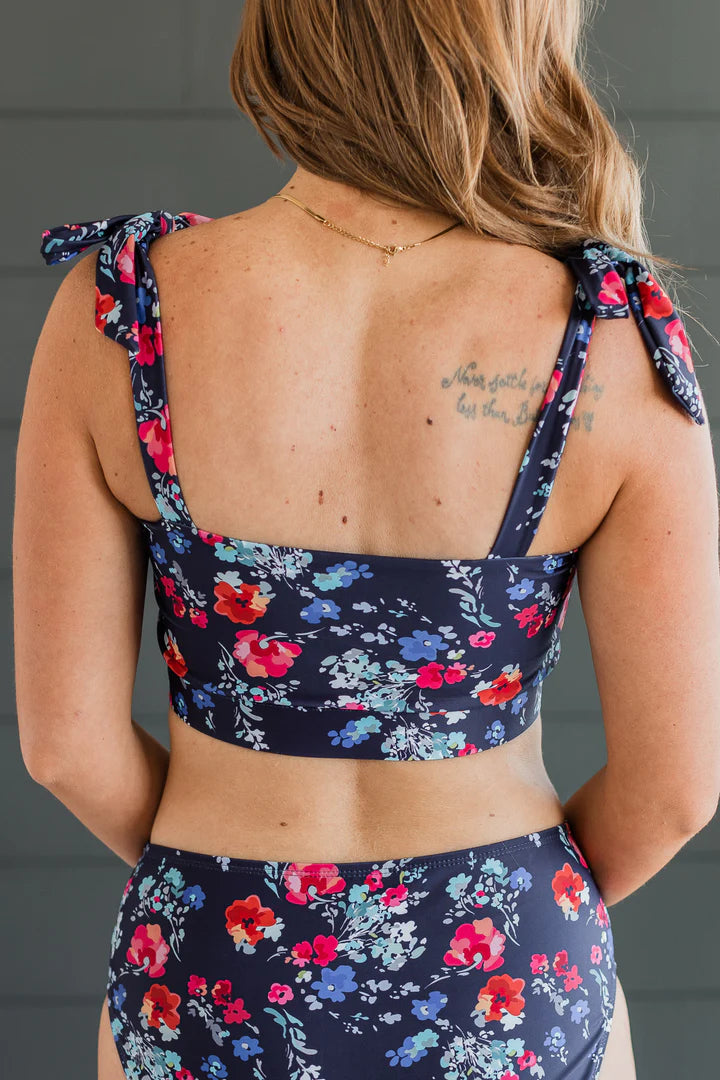 Chasing The Sun Bandeau Swim Top - Navy Floral