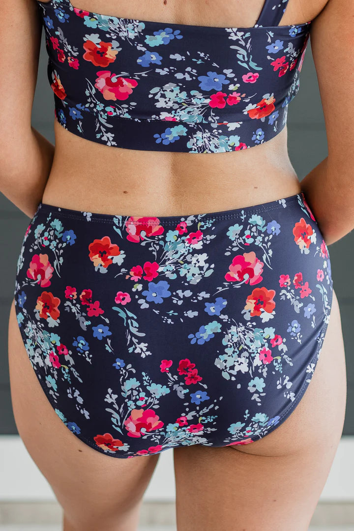 Bask In The Sun Floral Swim Bottoms - Navy