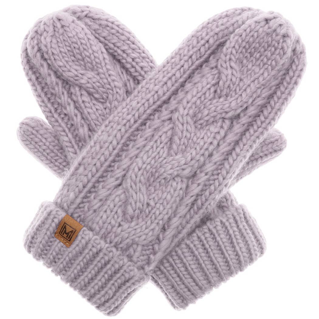 Fleece Lined Cable Knit Mittens - Lavender