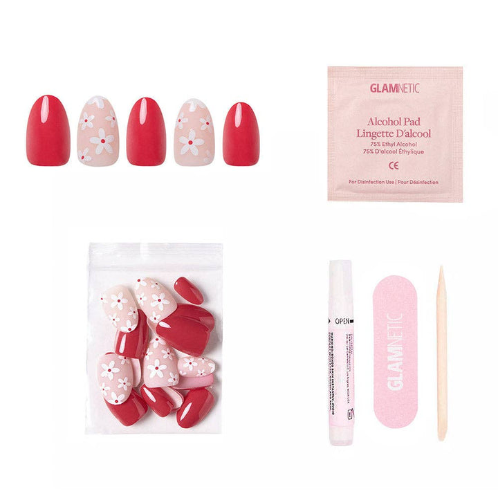 Red Blossom Press-On Nails | Short Oval | Red Floral Love