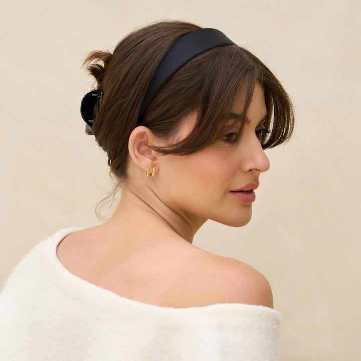 Recycled Fabric Satin & Velvet Headbands 2pc Set - Black/Choco