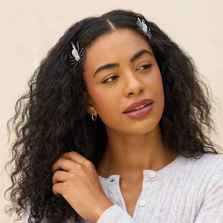 Metal Rhinestone Hair Clips 2pc Set - Spider