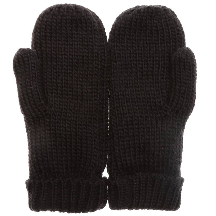 Fleece Lined Cable Knit Mittens - Black