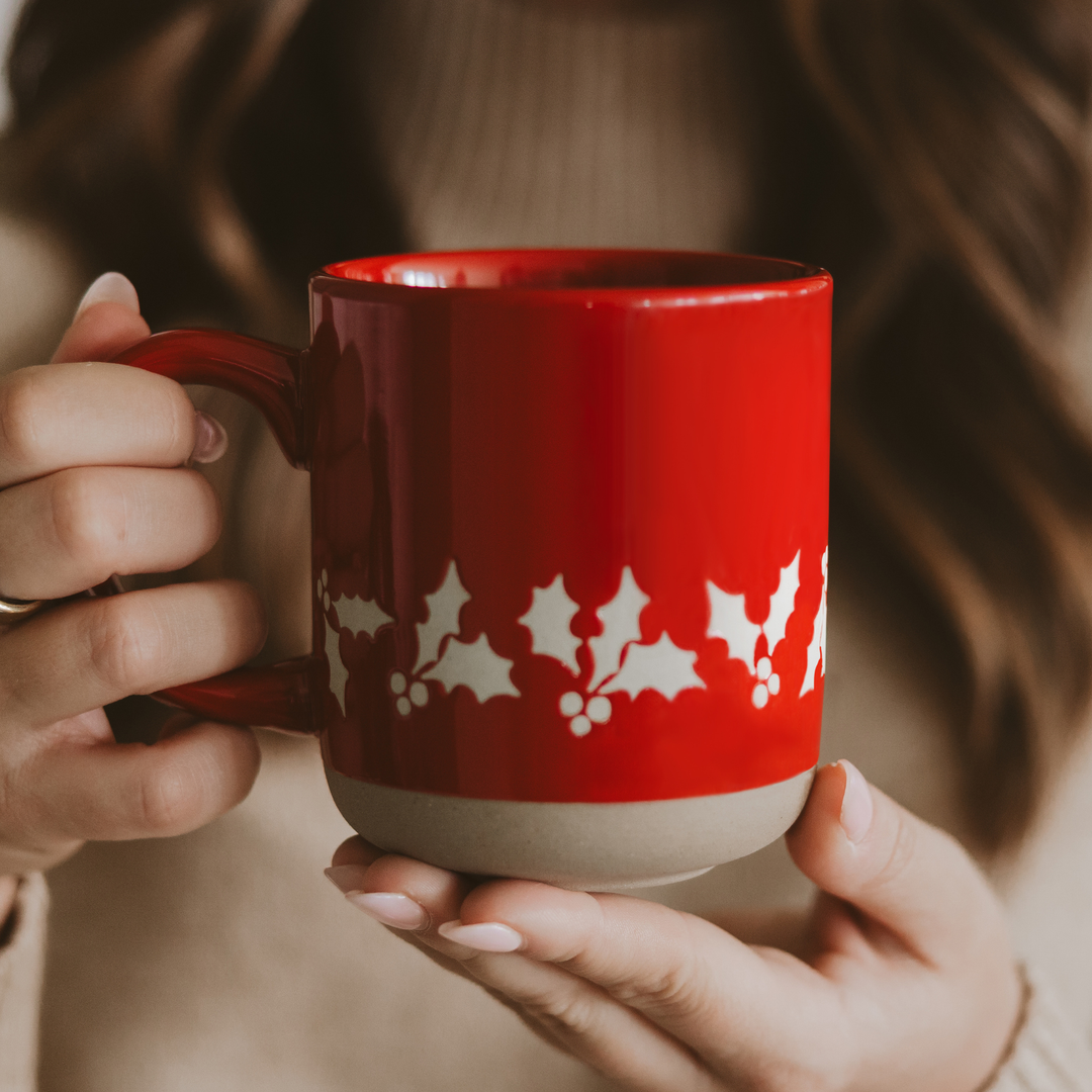 Red Holly Stoneware Coffee Mug