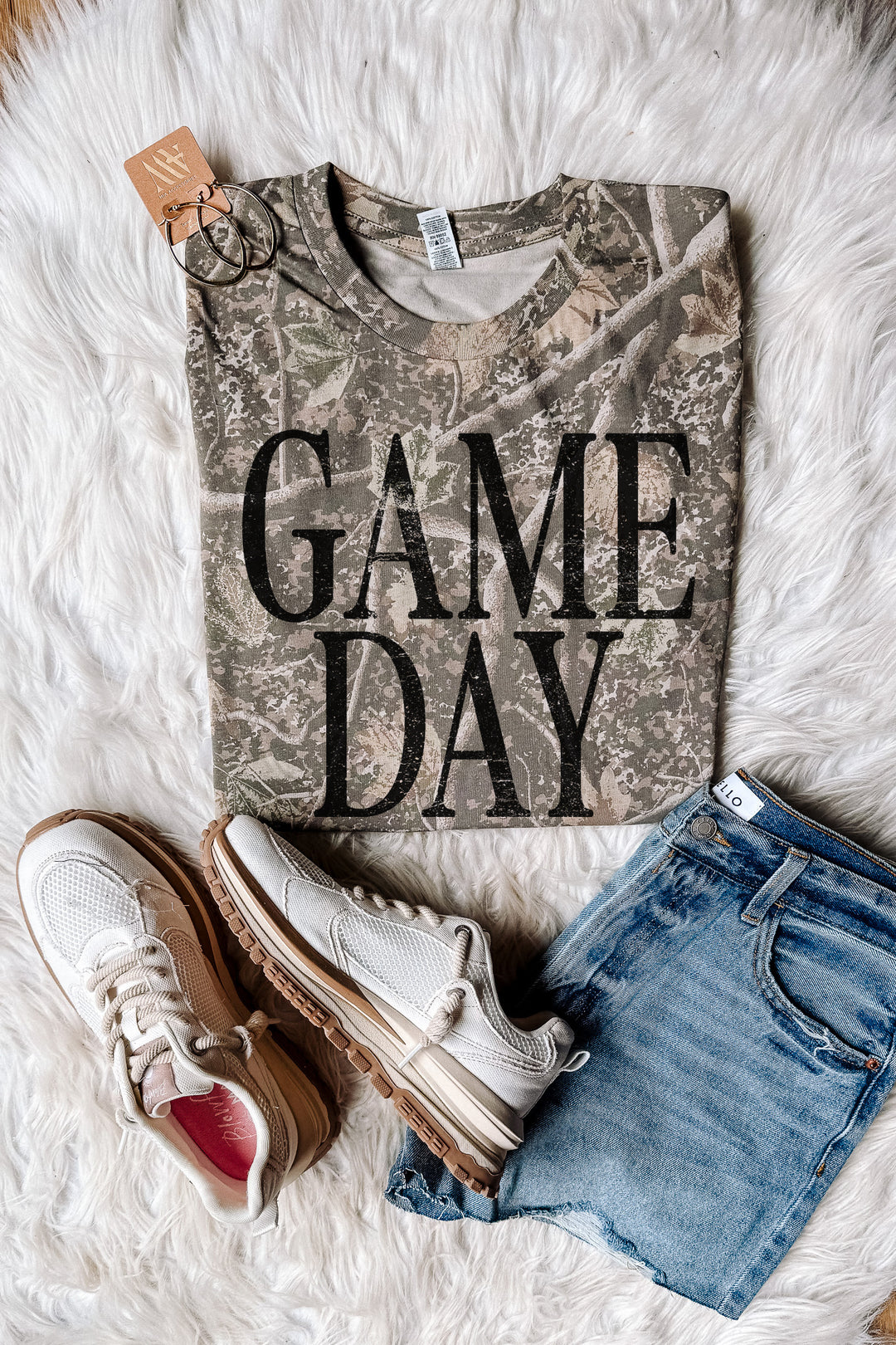 Stacked Distressed Black Game Day Graphic Tee - Deadwood Camo