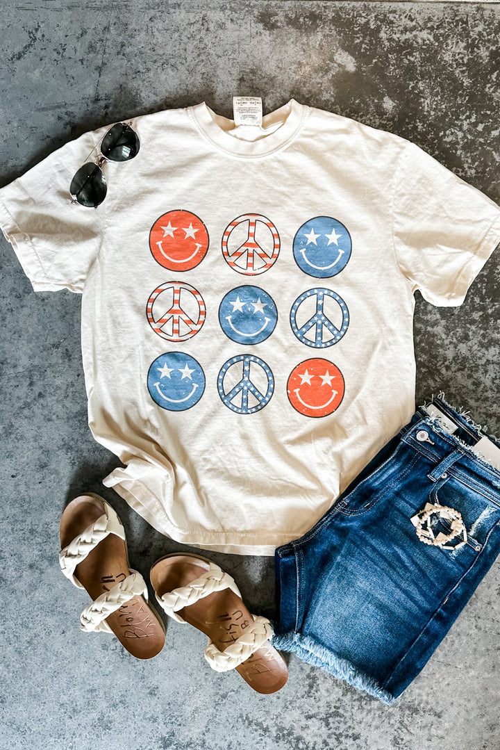 Peace Smile Merica Graphic Tee - Ivory