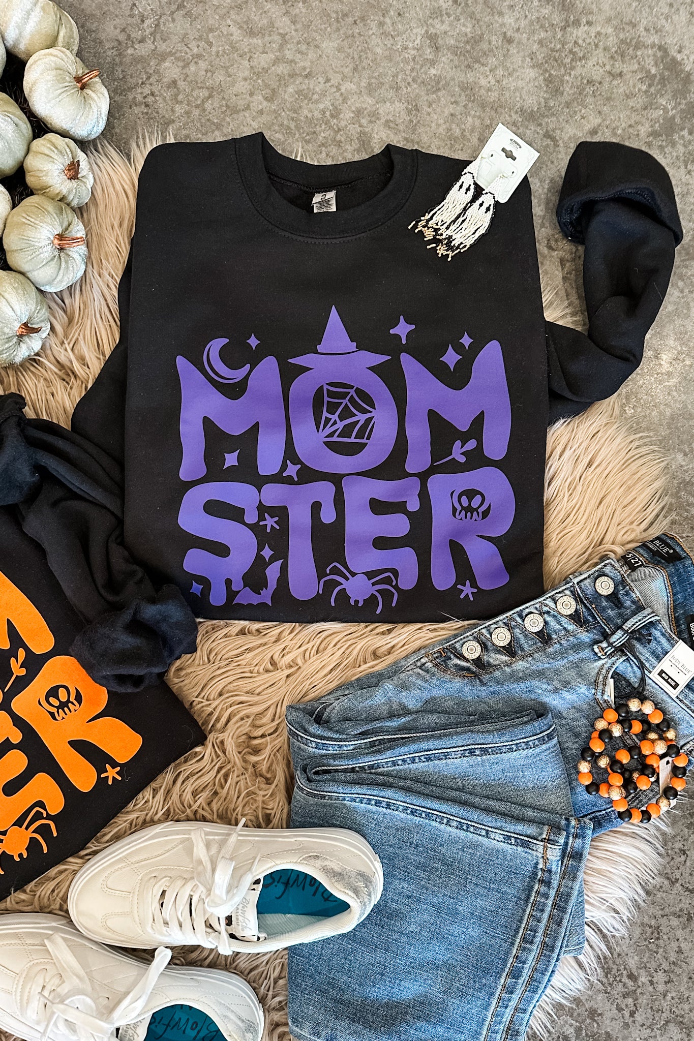 Momster Black Crewneck Sweatshirt - Orange & Purple