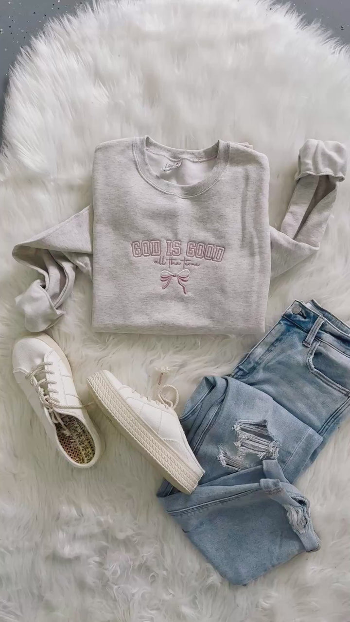 Bow God Is Good Embroidered Shirt - Oatmeal Heather