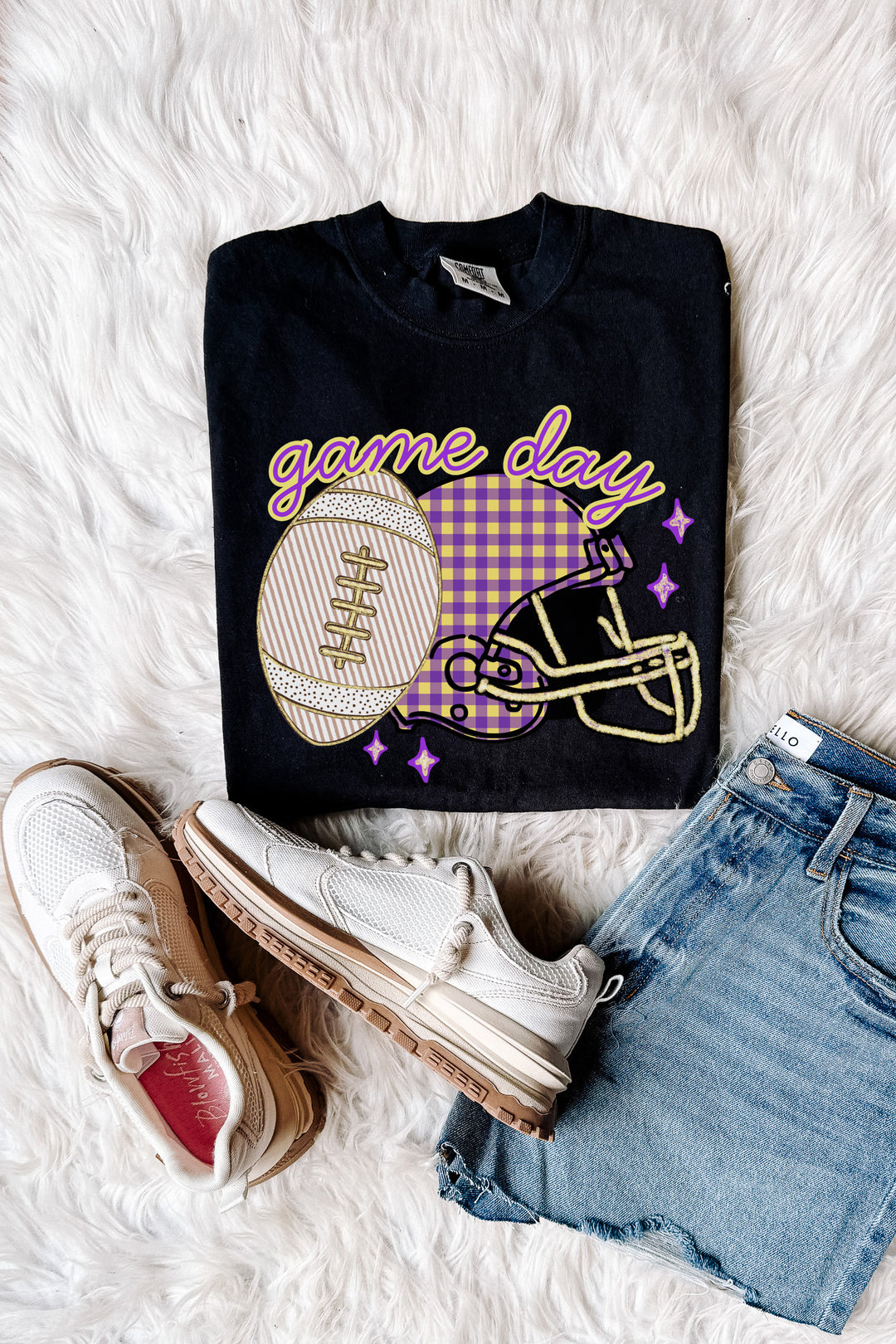 Game Day Football Helmet Graphic Tee - Purple/Gold