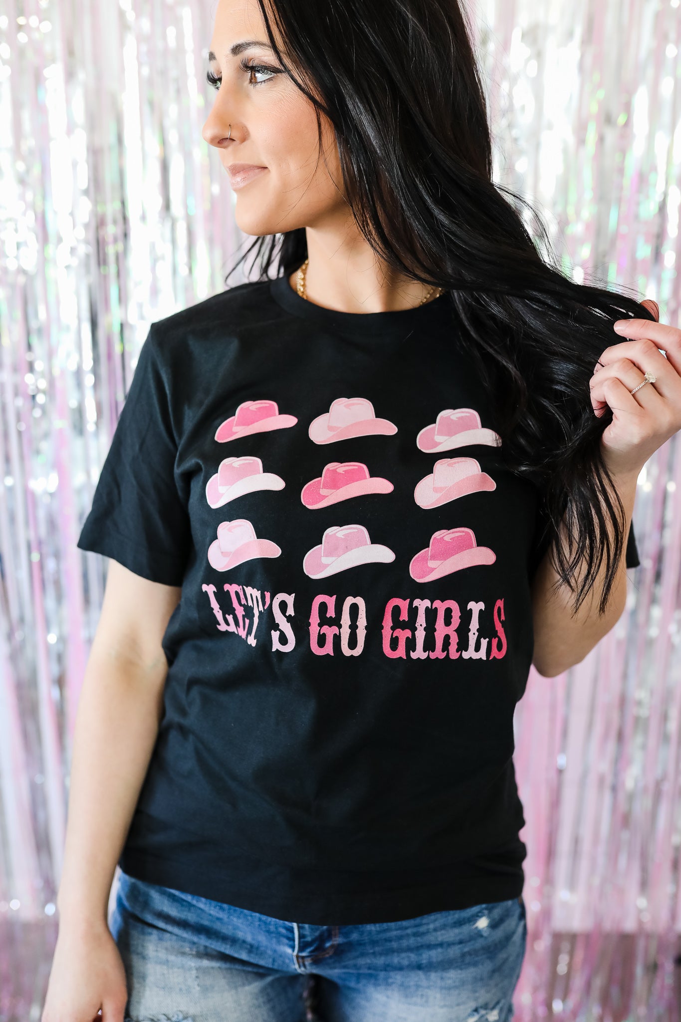 Let's Go Girls Hats Graphic Tee - Black
