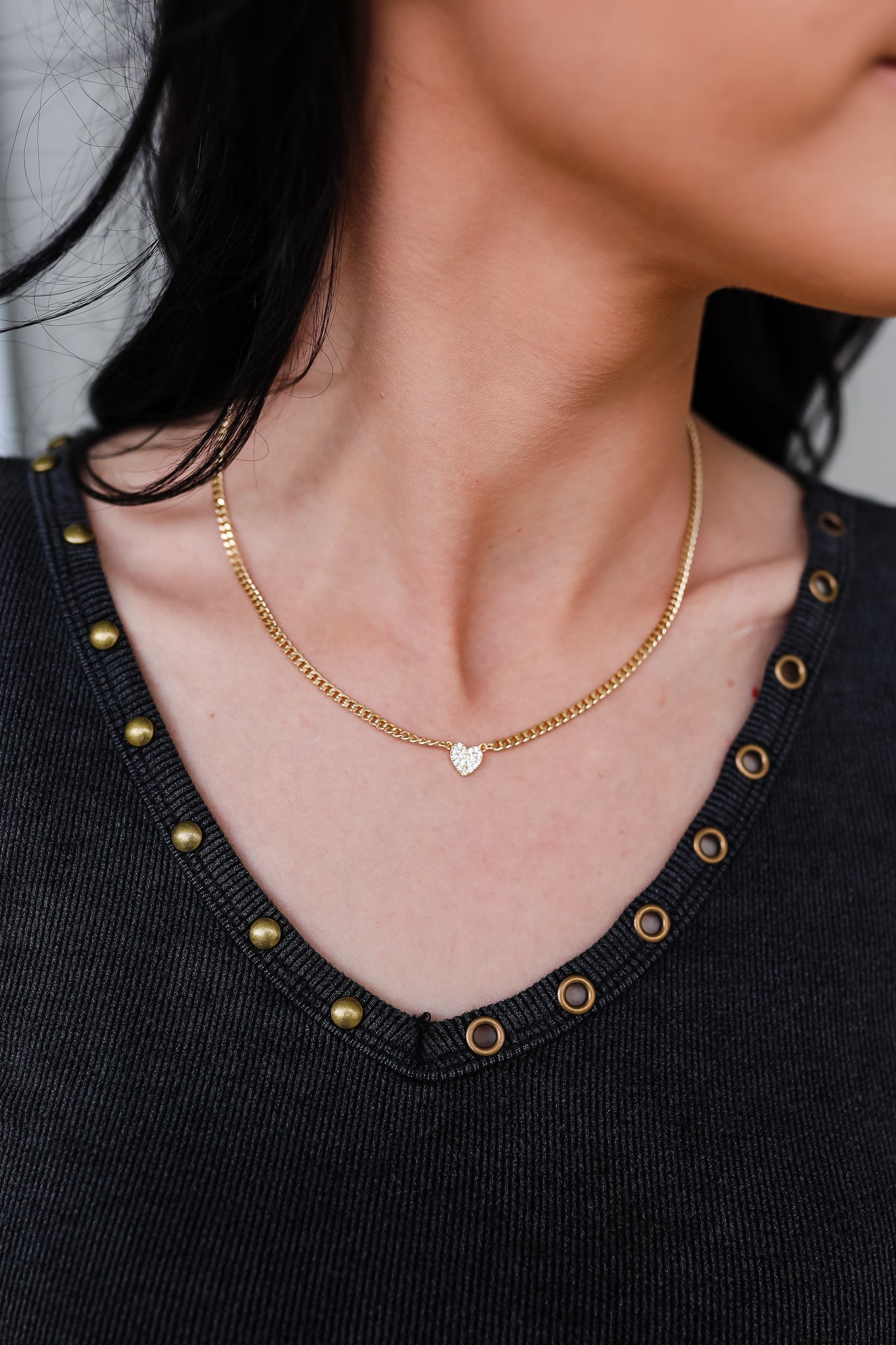 Indigo Pave Chain Heart Charm Necklace