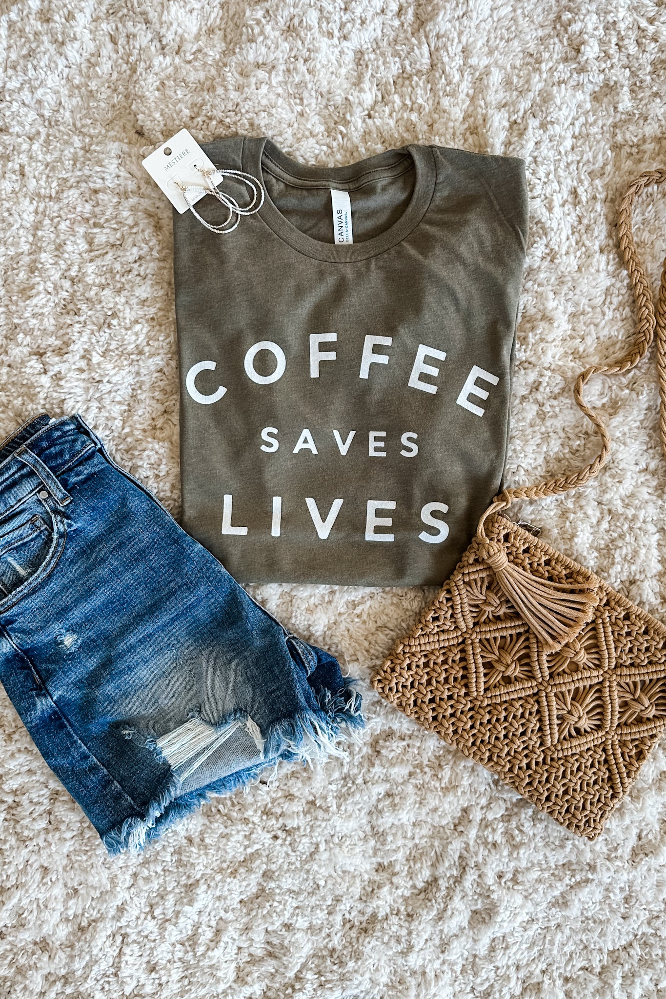 Coffee Saves Lives Graphic Tee - Heather Olive – Aiden & Oak